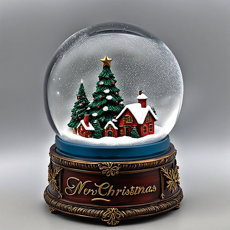 resin Christmas tree miniature village glass snow ball home decor water globe custom ornament snow globe