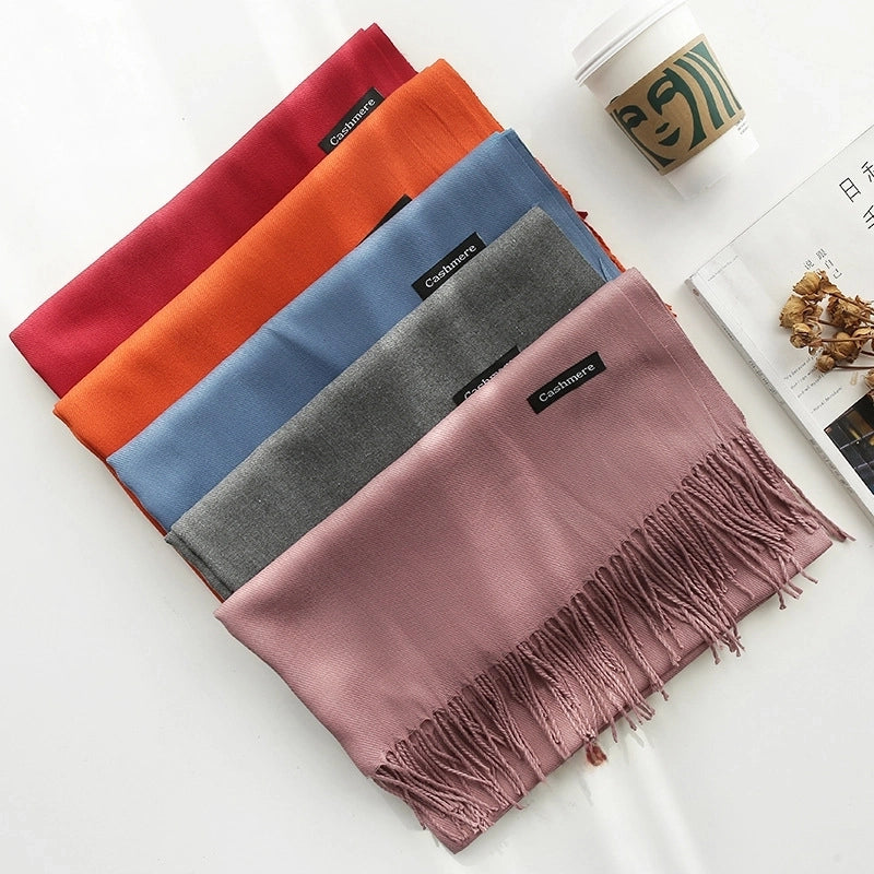 Pure Color Cashmere Scarf Women's Autumn And Winter Popular 220g Light Board Tassel Warm Shawl Travel Gift