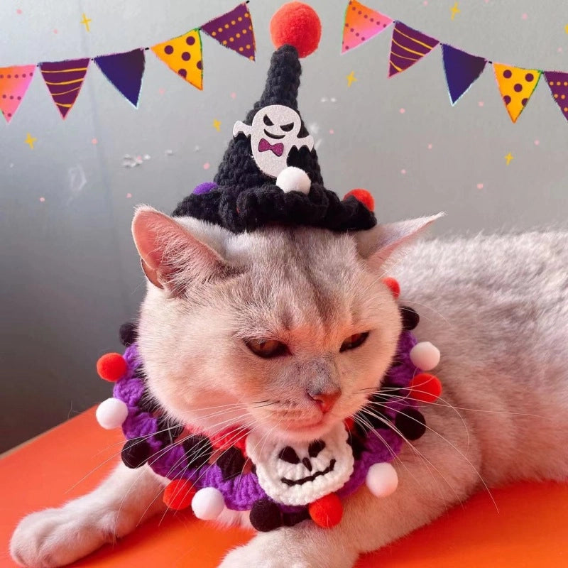 New Pet Halloween Party Crossdressing Hat Witch Hand Crocheting Woolen Cap Pet Headdress