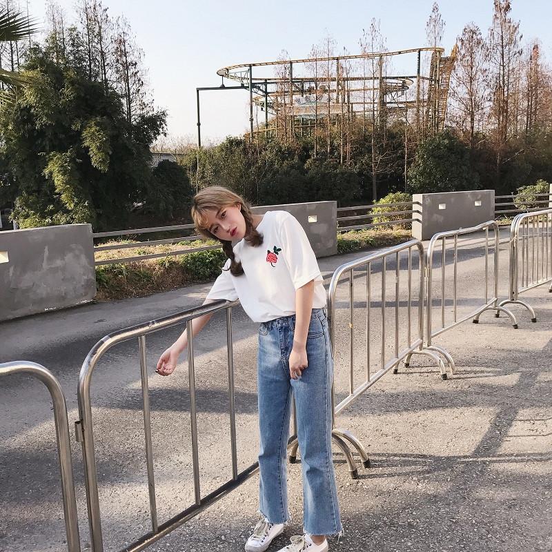 Embroidered Rose Tee