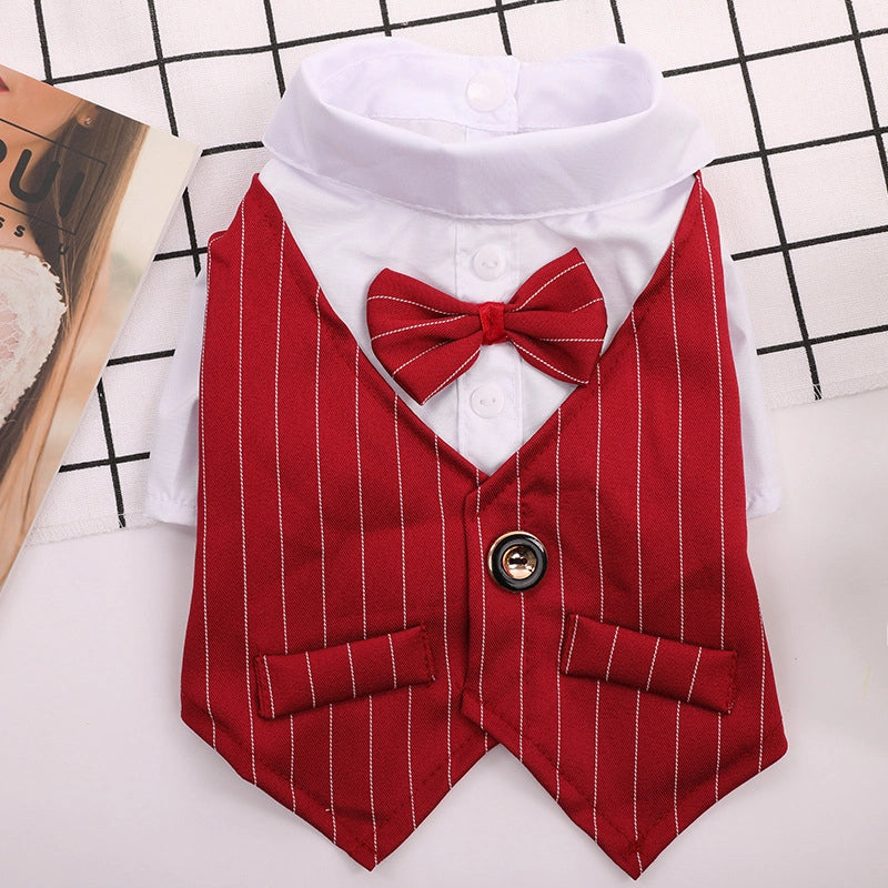 Spring/summer Thin Pet Dog Cat Clothes Western-style Suit Shirt Wedding Dress/gown For Teddy Large Dogs