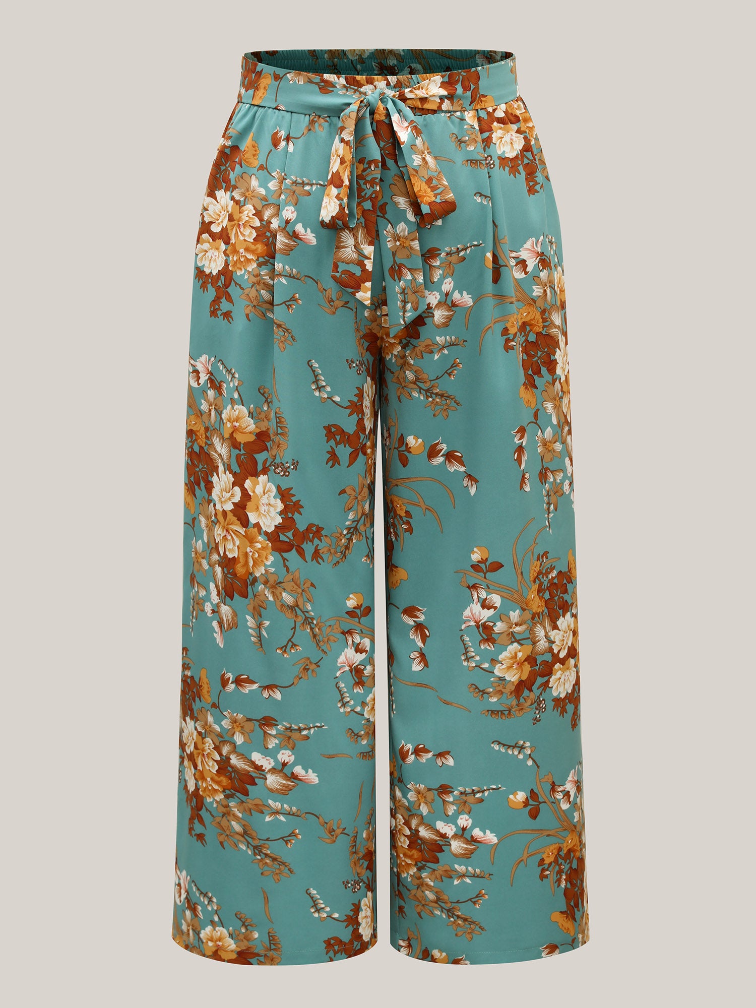 Sweet Floral Print Belted Wide-Leg Pants