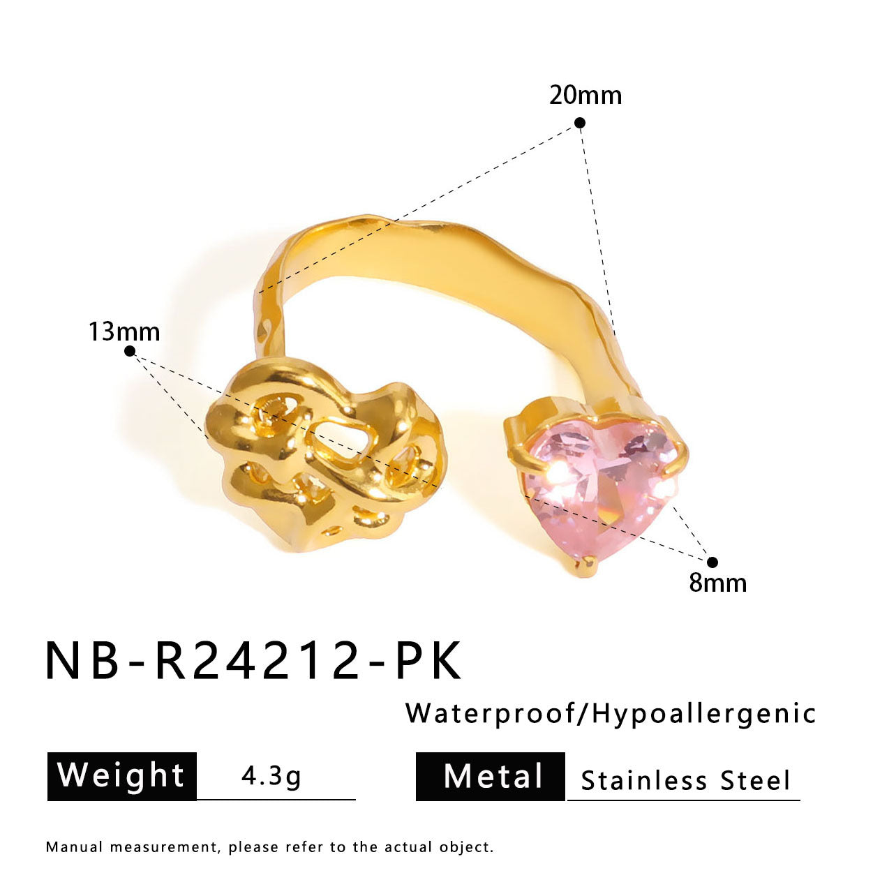 Retro Design Shiny Zircon Ring Stainless Steel Ring Open Personality Niche Jewelry