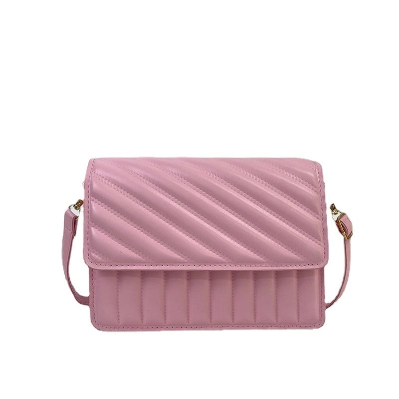 Women's Small Pu Leather Stripe Basic Square Flip Cover Crossbody Bag
