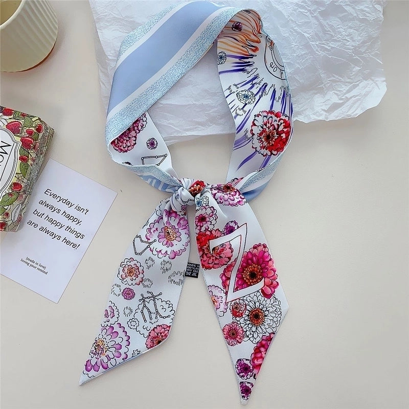 Women's Lady Flower Satin Printing Silk Scarf