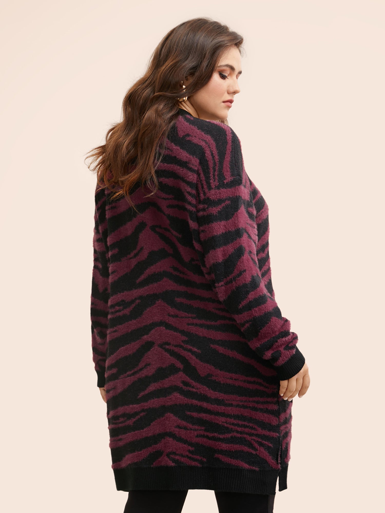 Zebra Print Fluffy Patch Pocket Cardigan