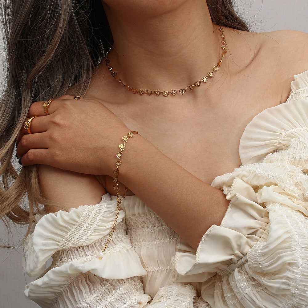 Fashion Heart Stainless Steel 18K Gold Plated Necklaces