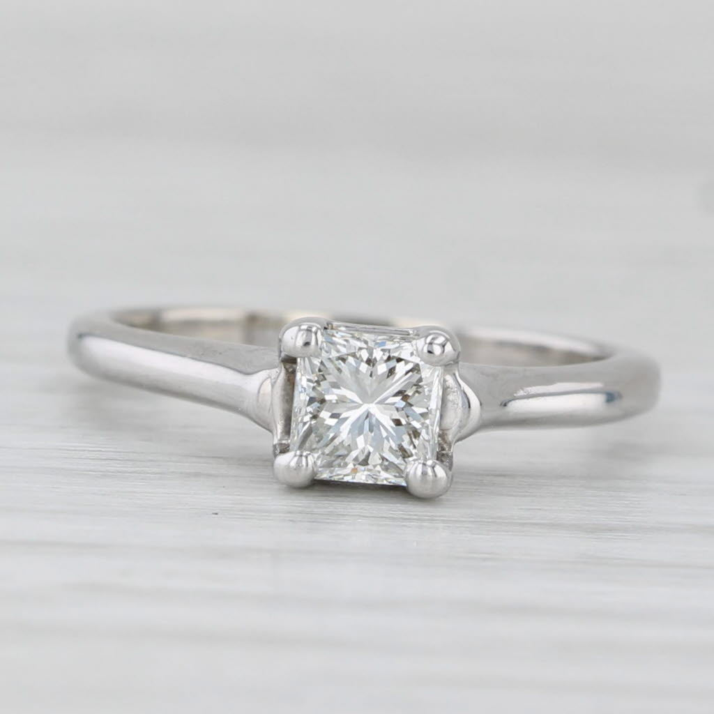 0.54ct Princess Diamond Solitaire Engagement Ring 14k White Gold Size 4.75