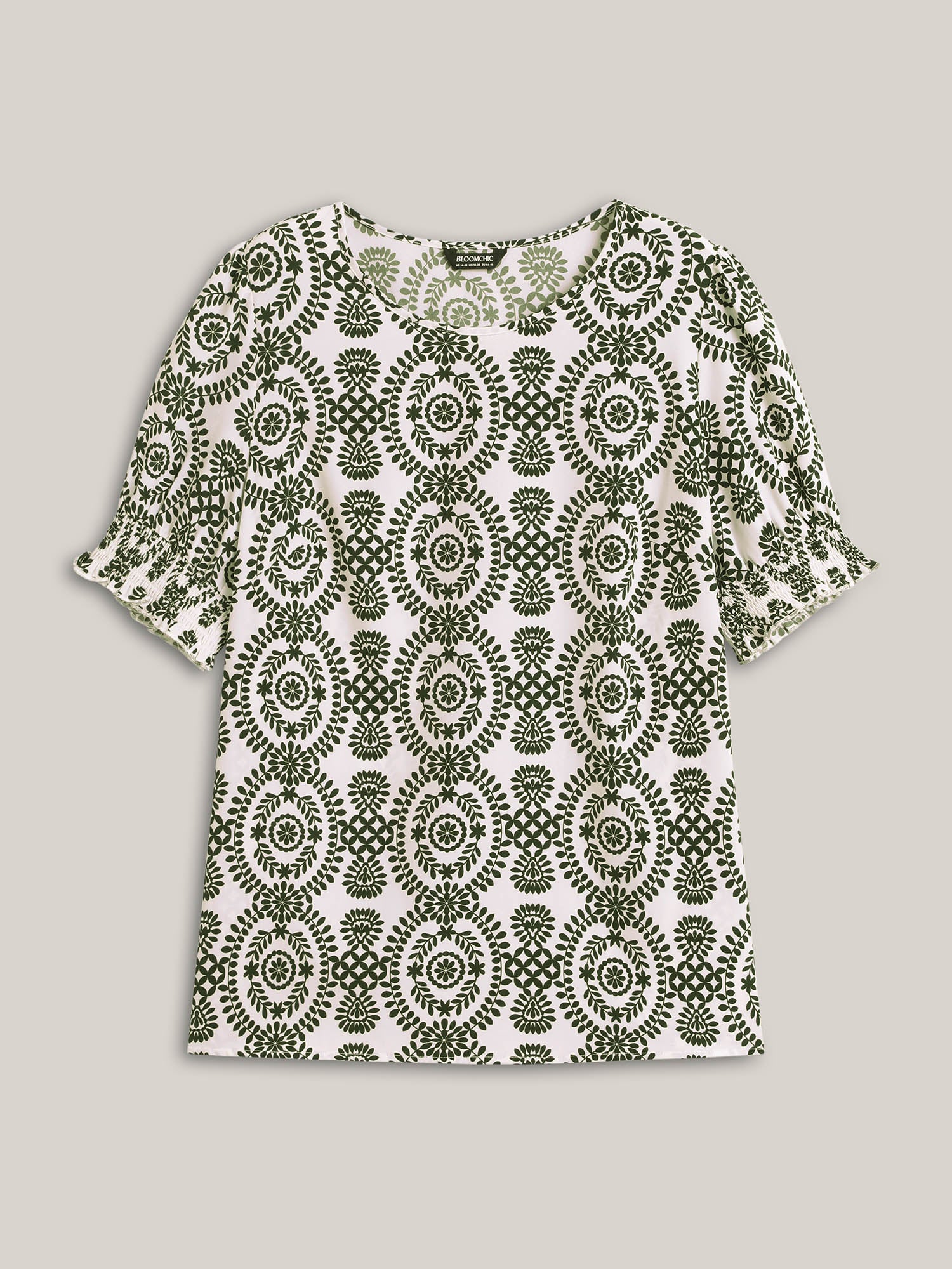 Ornate Print Shirred Blouse
