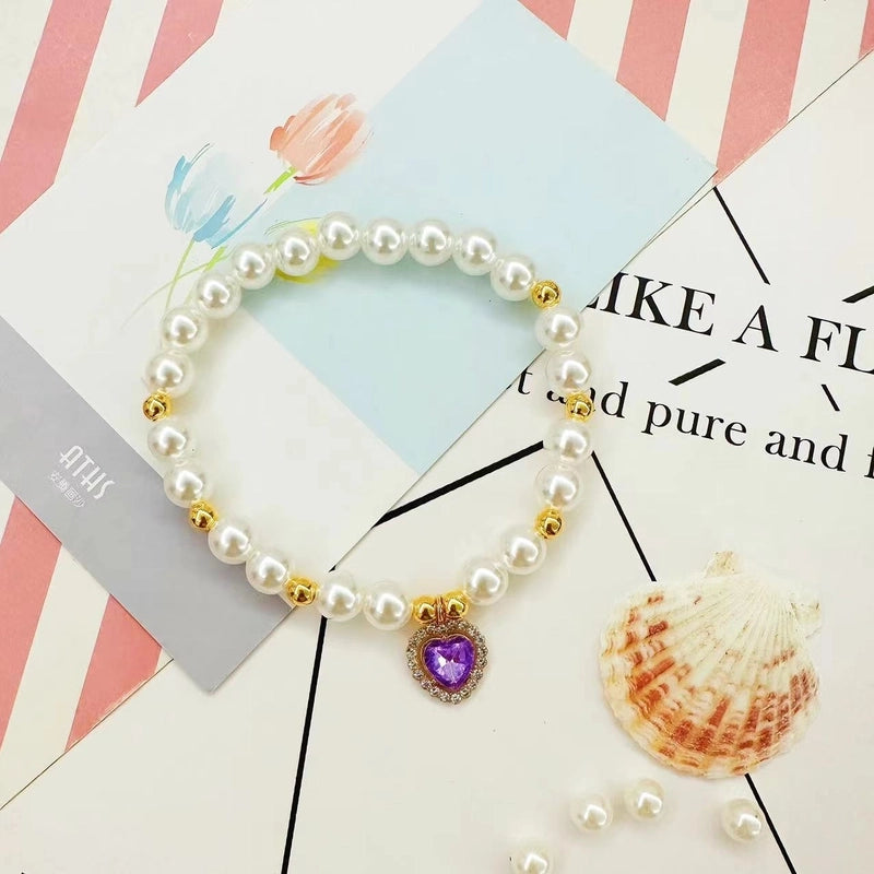 Sweet Imitation Pearl Heart Shape Pet Collar