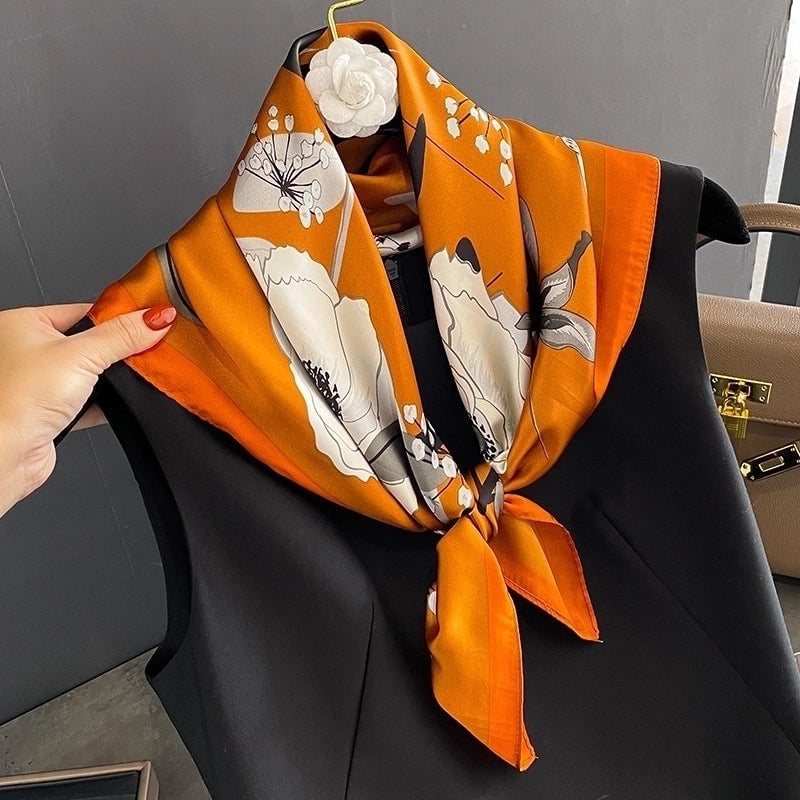 Women's Casual Sweet Letter Stripe Flower Satin Printing Silk Scarf