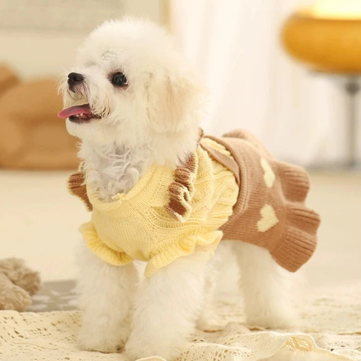 Ruffled Collar Knitted Dog Cat Sweater Dress