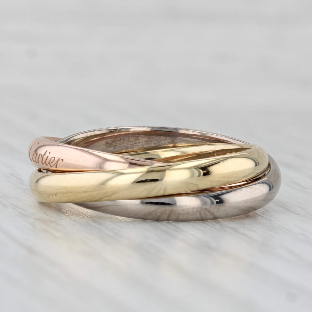 Cartier Trinity Classic 3-Band Puzzle Ring 18k Yellow Rose White Gold Box COA