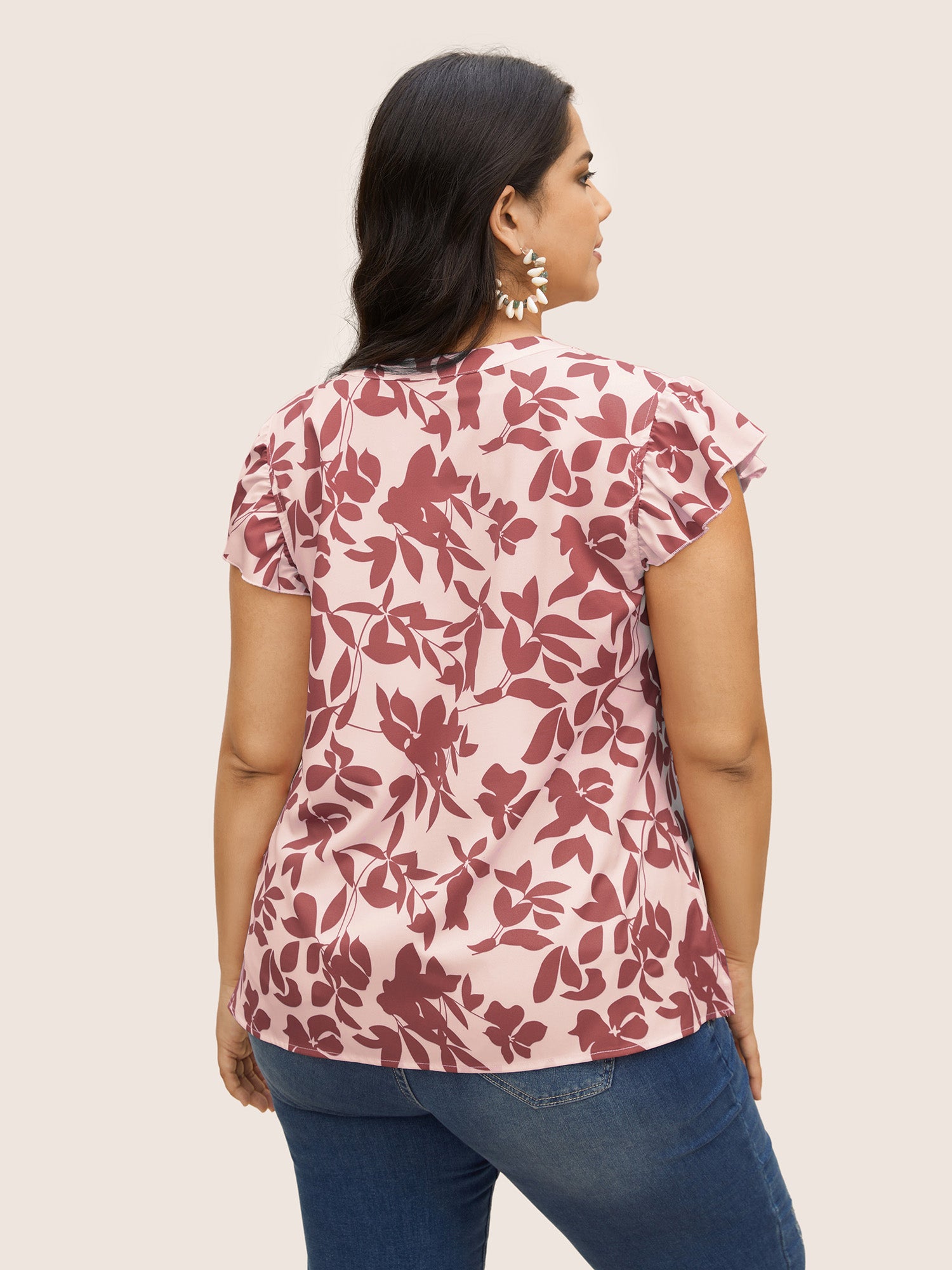 Silhouette Floral Print Notched Collar Pleated Blouse