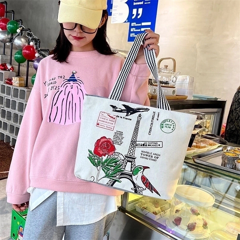 Women's Classic Style Color Block Canvas Shopping Bags