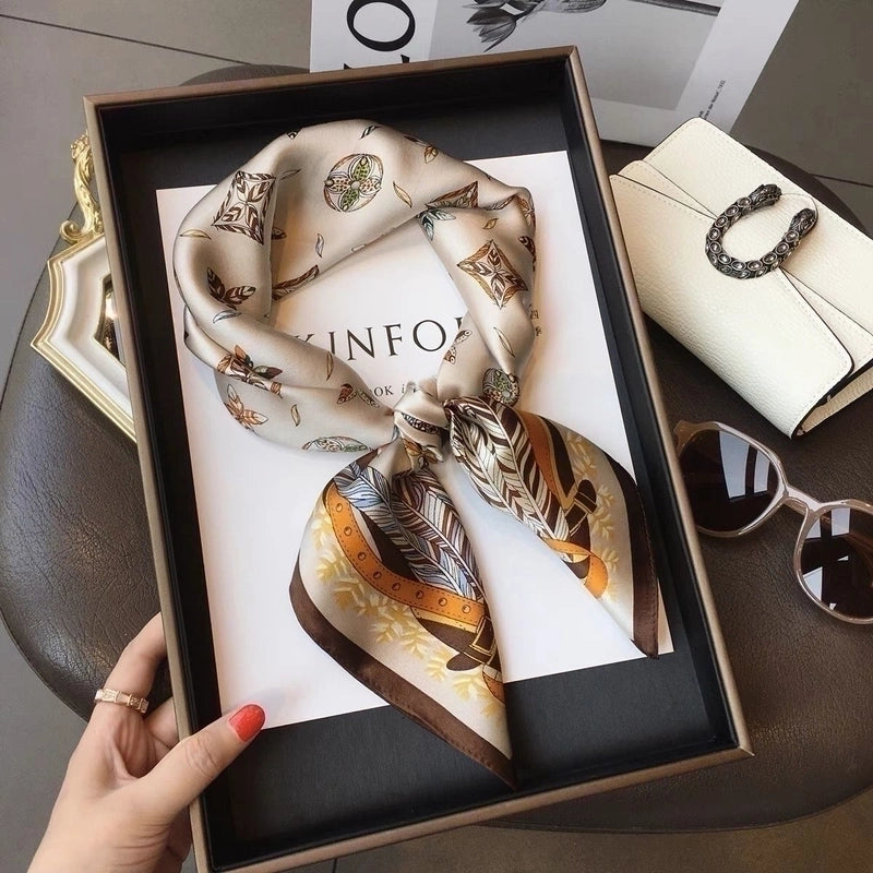 Women's Elegant Minimalist Flower Satin Printing Silk Scarf