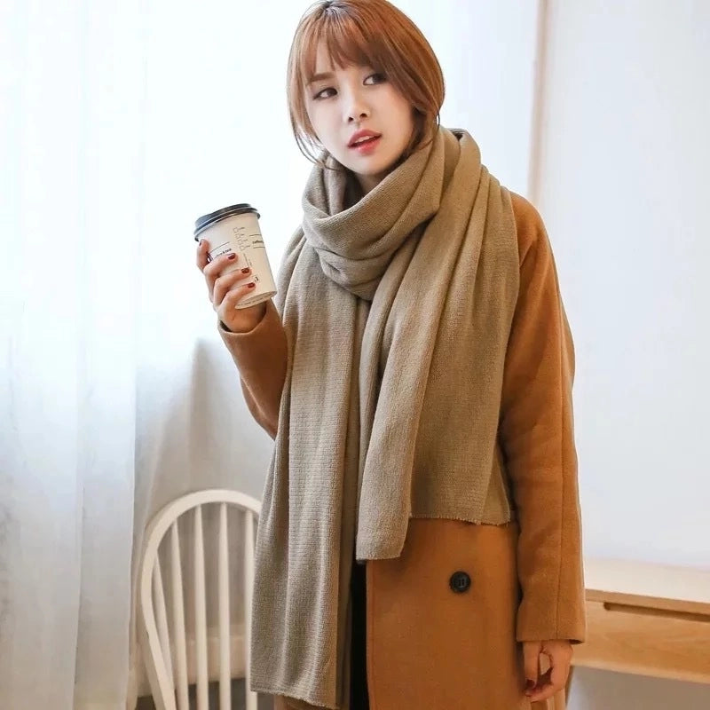 Winter Knitted Wool Scarf Cashmere Solid Color Fashion Shawl Warm Extended Scarf