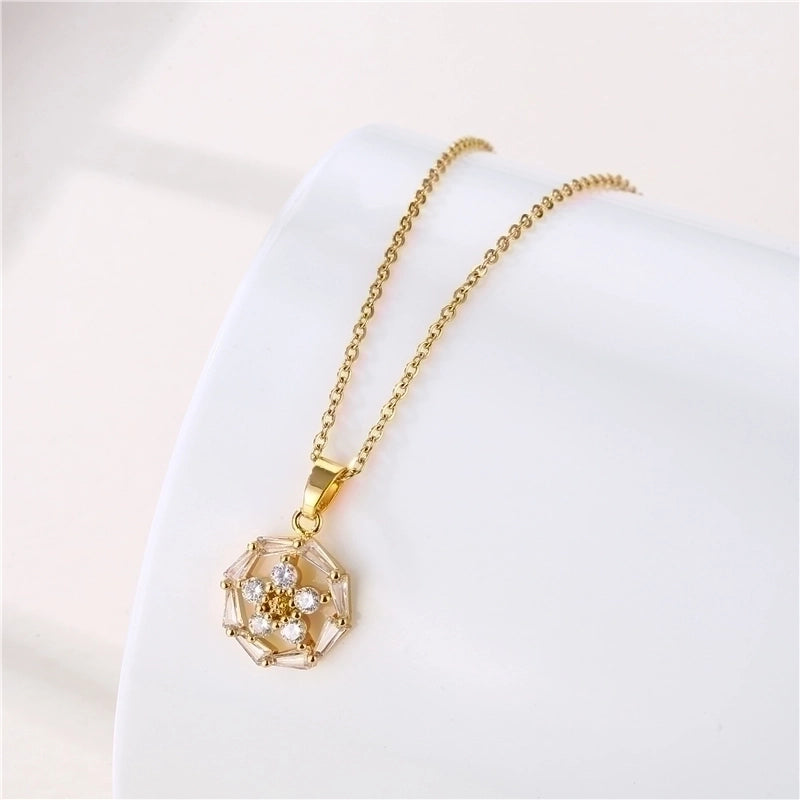 Stainless Steel Titanium Steel 18K Gold Plated Retro Plating Inlay Water Droplets Heart Shape Snowflake Zircon Pendant Necklace