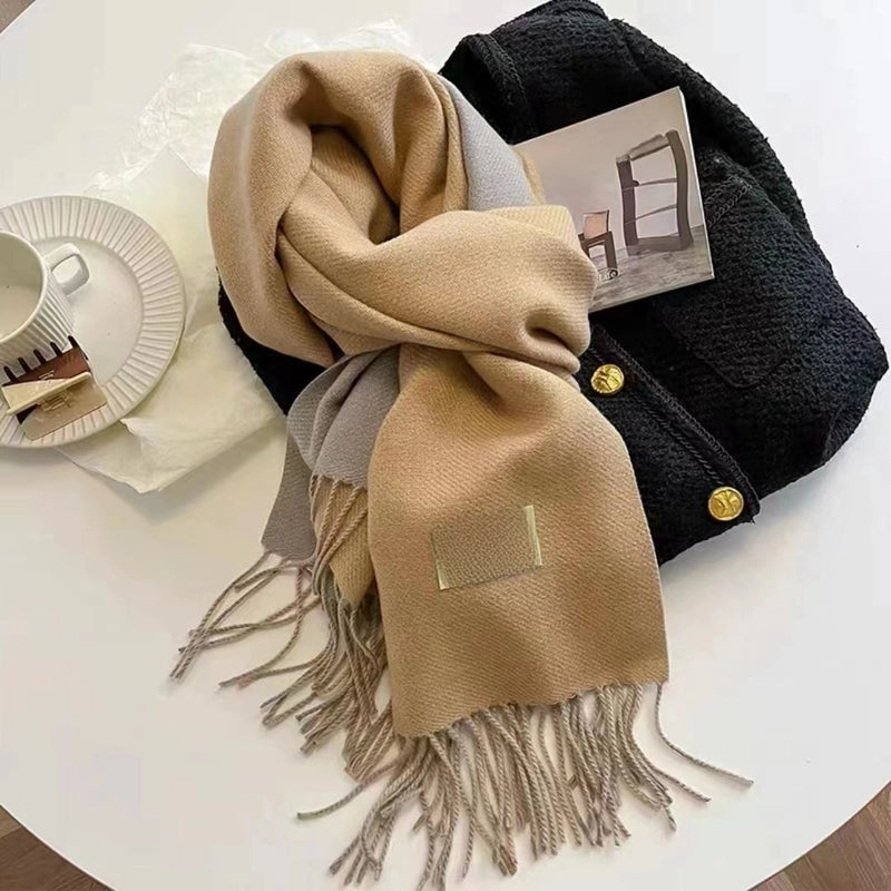 Double-sided Plain Scarf  Couple Mid-length Scarf Autumn And Winter Warm Color Matching Shawl Tassel Scarf