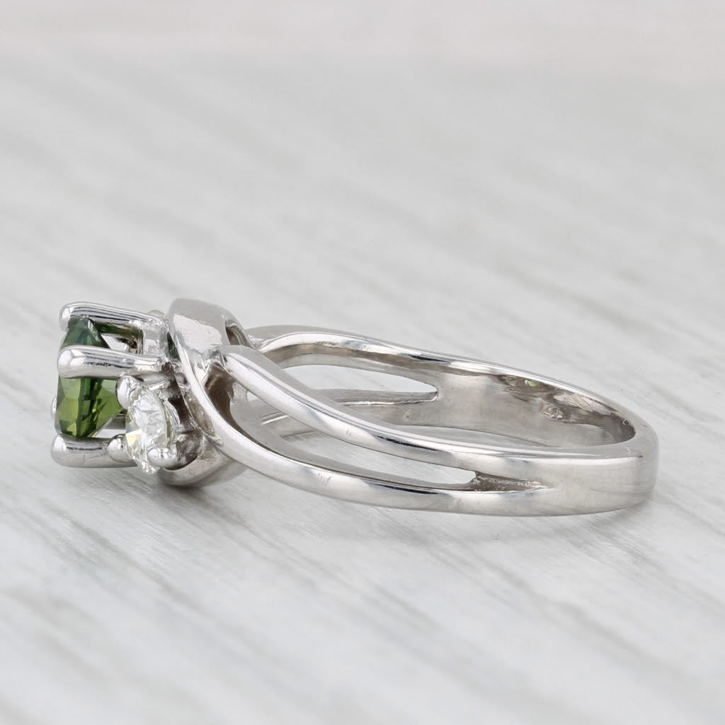 0.84ctw Green Sapphire Diamond Bypass Ring 14k White Gold Size 5.5