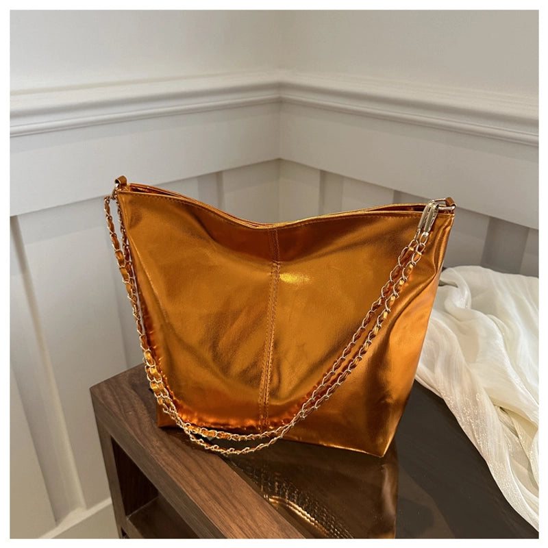 Women's Large Pu Leather Solid Color Basic Classic Style Zipper Bucket Bag