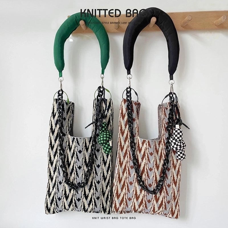 Bag Niche Design Knitted Shoulder Handbag Hand Bag Simple High-end Large Capacity Student Wrist Bag