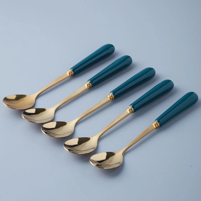 Simple Light Luxury Fruit Fork Spoon Ceramic Storage Cans Set Creative Fruit Sticks Household Stainless Steel Knife Fork Spoon