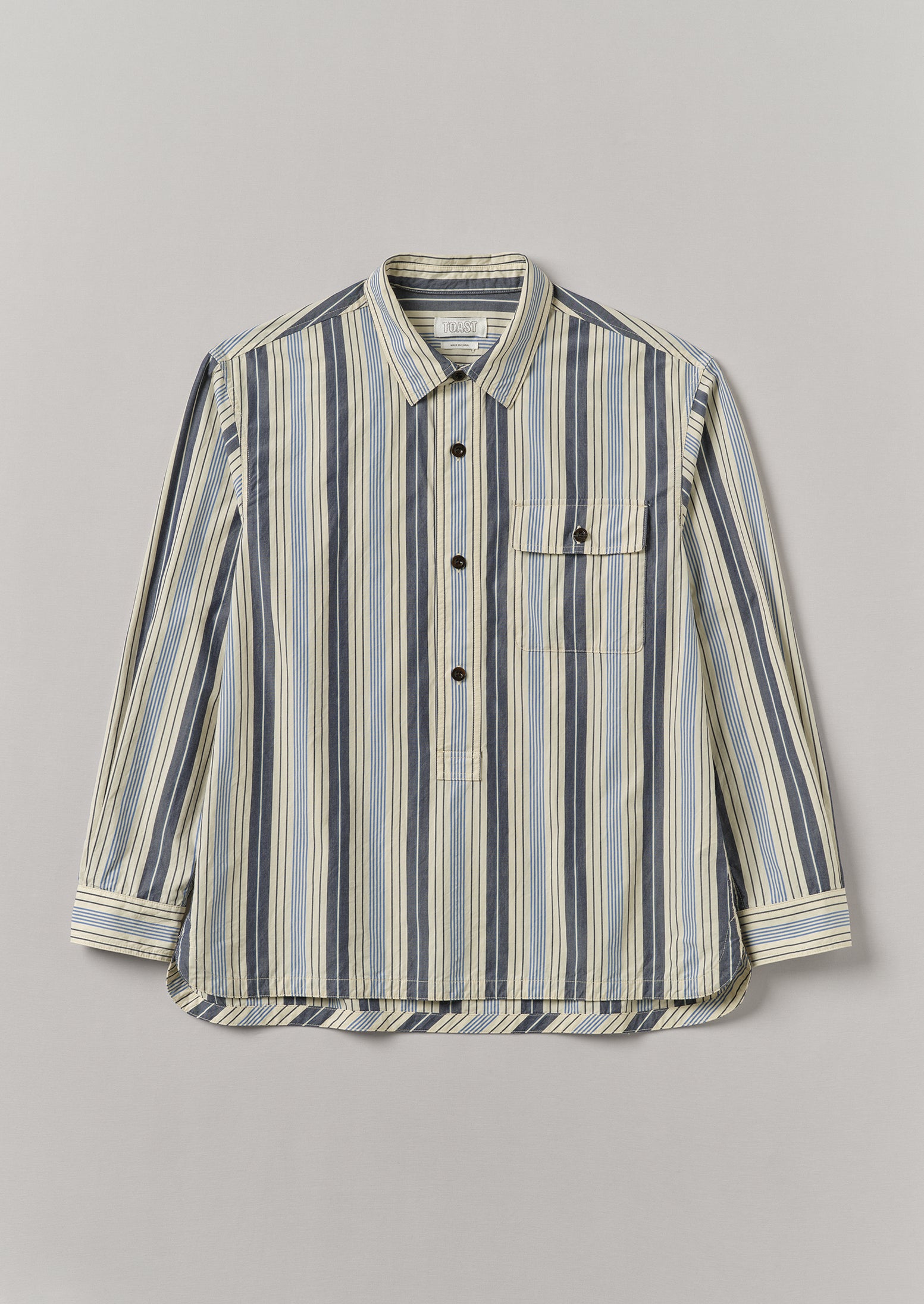 Half Placket Stripe Shirt | Ecru/Mixed Blues