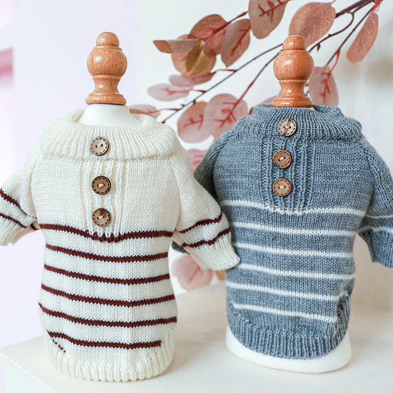 Striped Buttoned Dog Cat Sweater