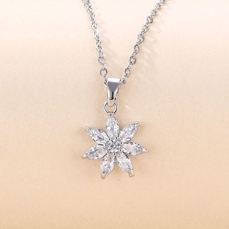 Stainless Steel White Gold Plated Elegant Plating Inlay Round Flower Butterfly Zircon Pendant Necklace