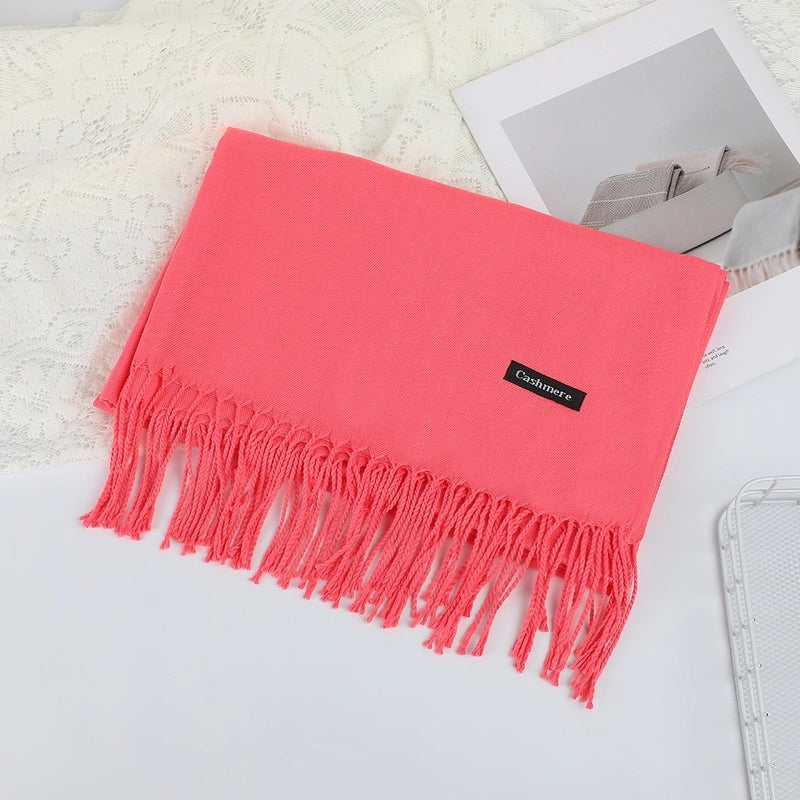 Solid Color Cashmere Tassel Scarf  Autumn And Winter Warm Scarf Simple Style Air Conditioning Shawl