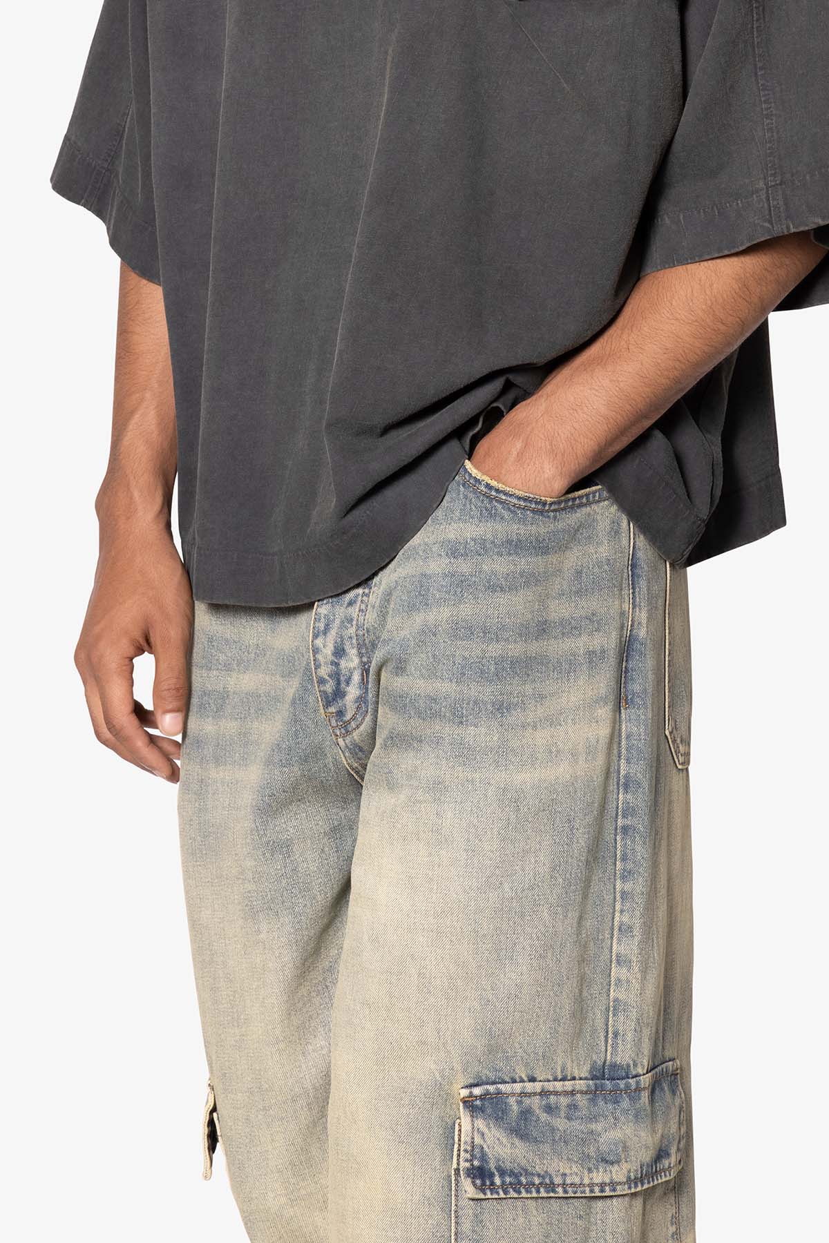 Void Baggy Cargo Denim - Medium Blue