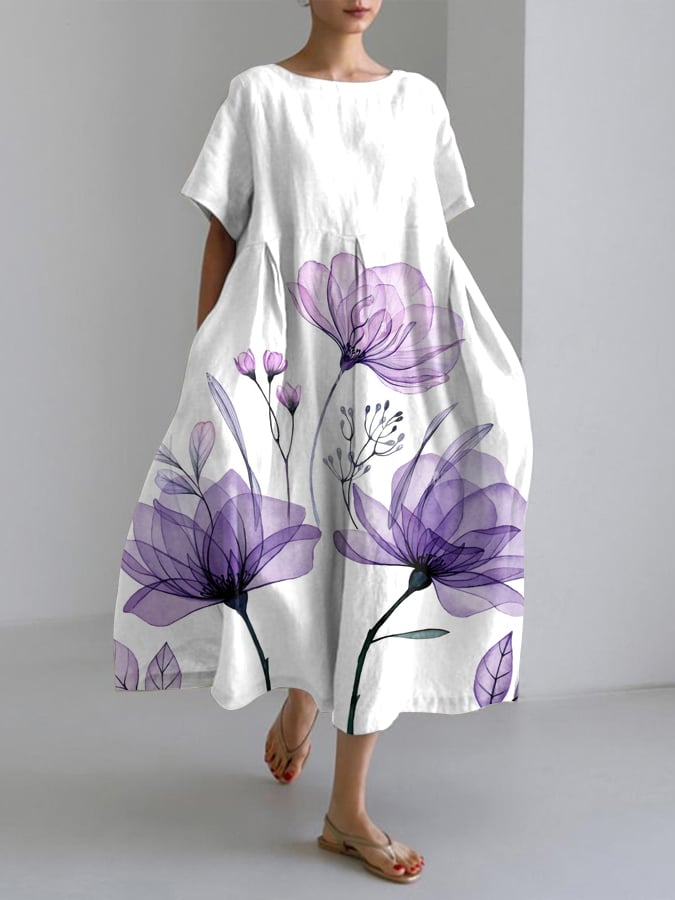 Women's Purple Floral Print Casual Dress