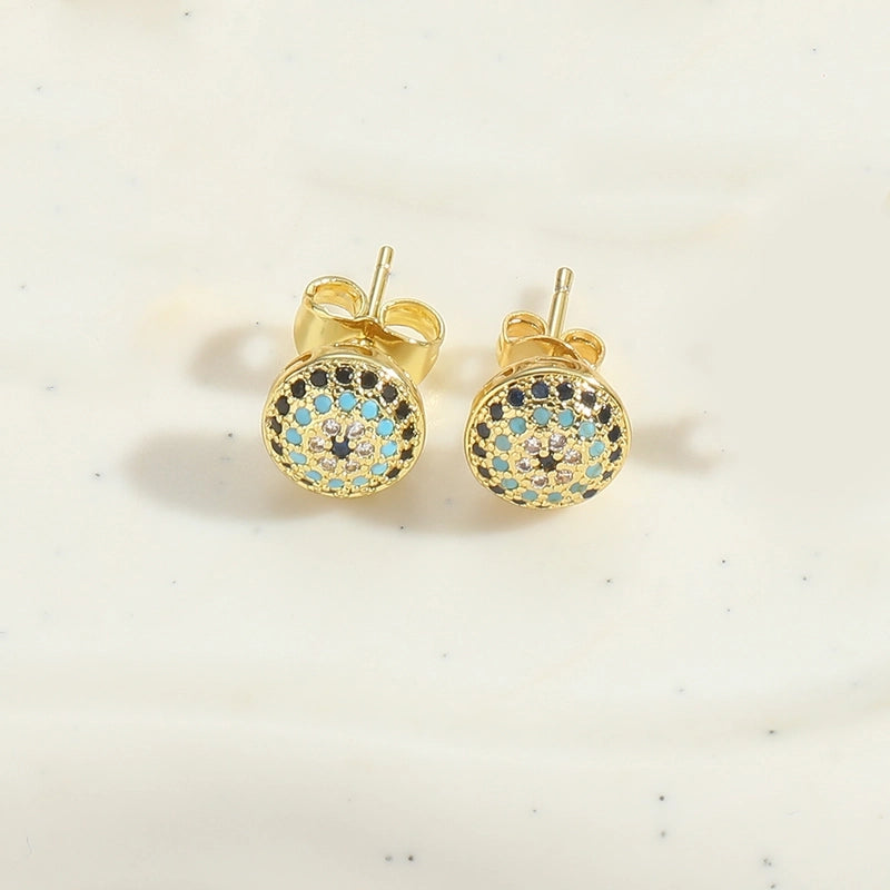 1 Pair Elegant Minimalist Commute Devil's Eye Enamel Inlay Copper Zircon 14K Gold Plated Ear Studs