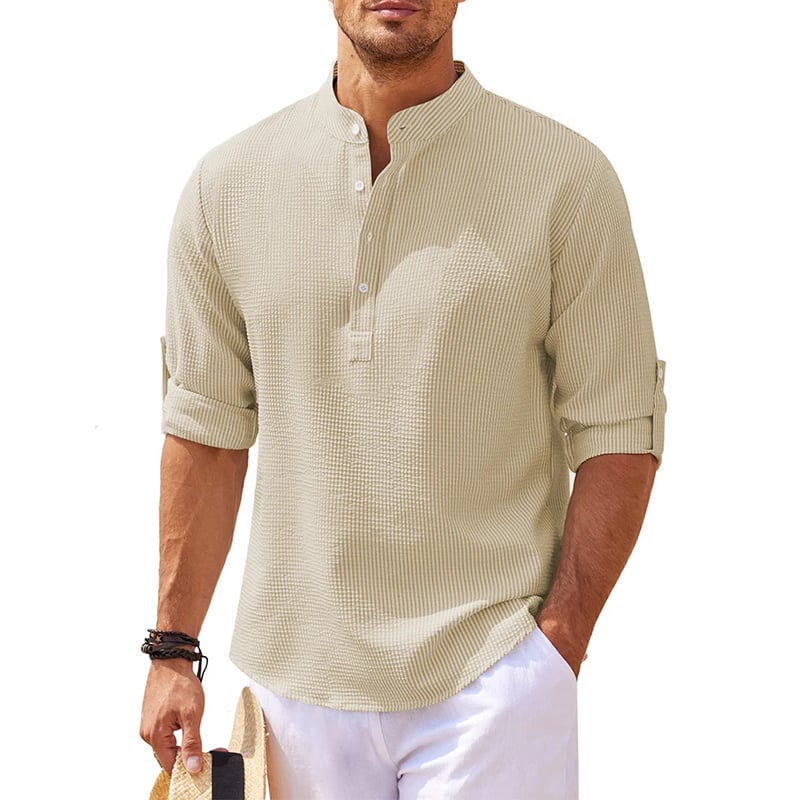 8-Pack Men's Linen Henley Shirt Long Sleeve Casual Hippie Cotton Beach T Shirts Vertical Striped Hawaiian Shirts