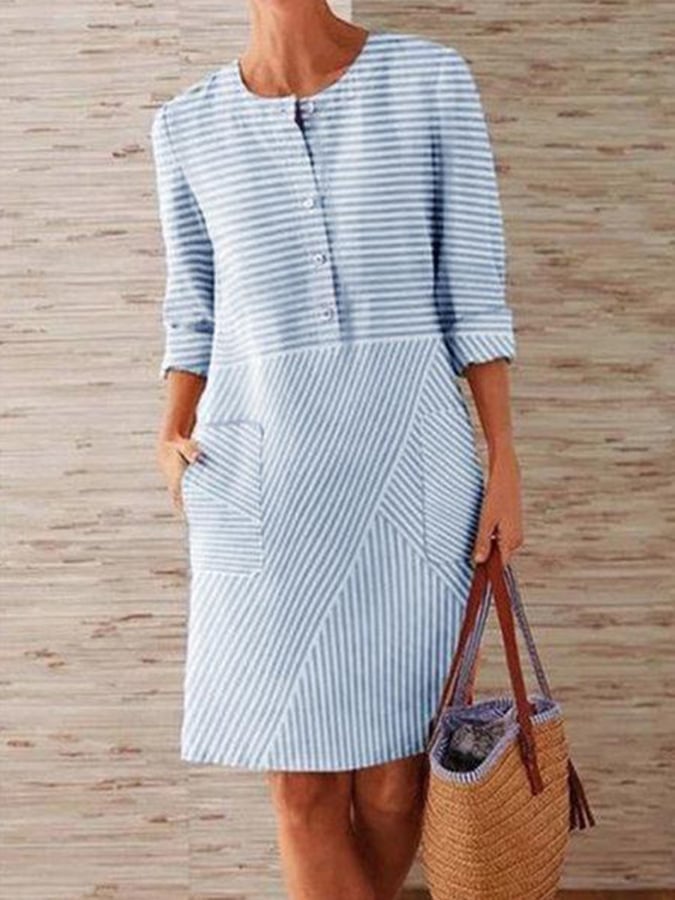 Casual Striped Pocket Dress