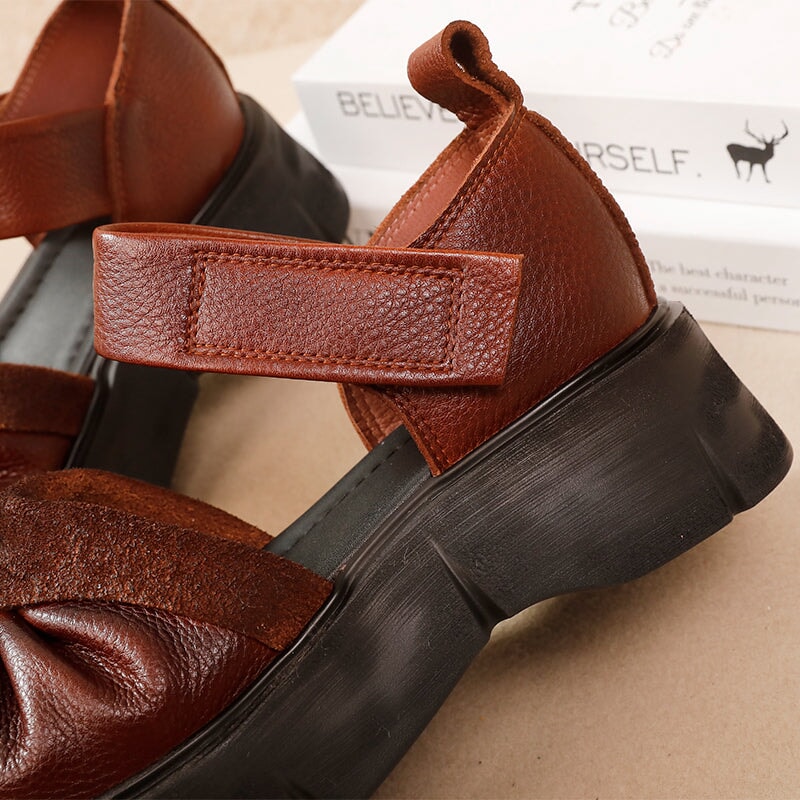 60mm Chunky Sole Cow Leather Mary Jane Platform Shoes in Black/Brown