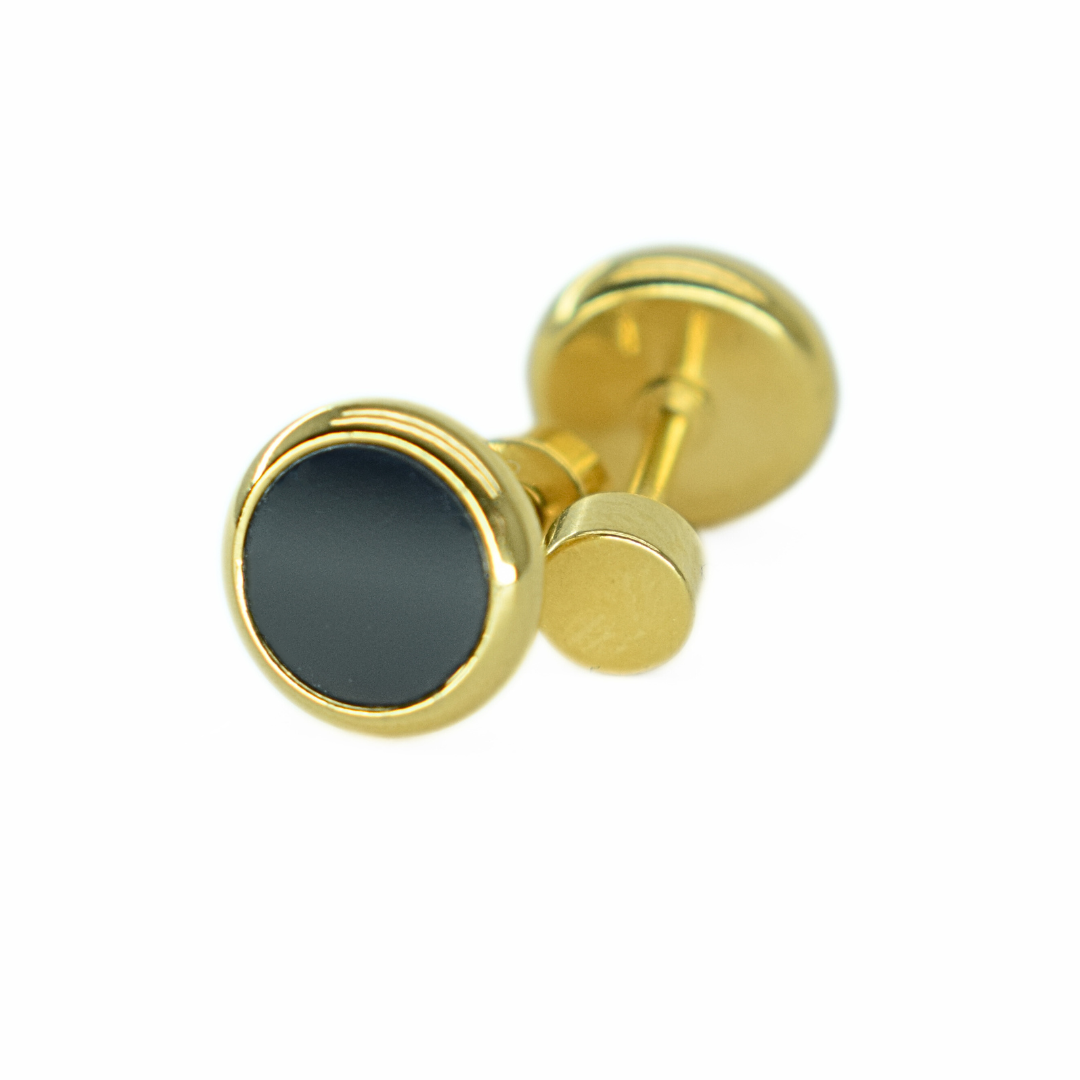 8mm Black circle studs - Gold