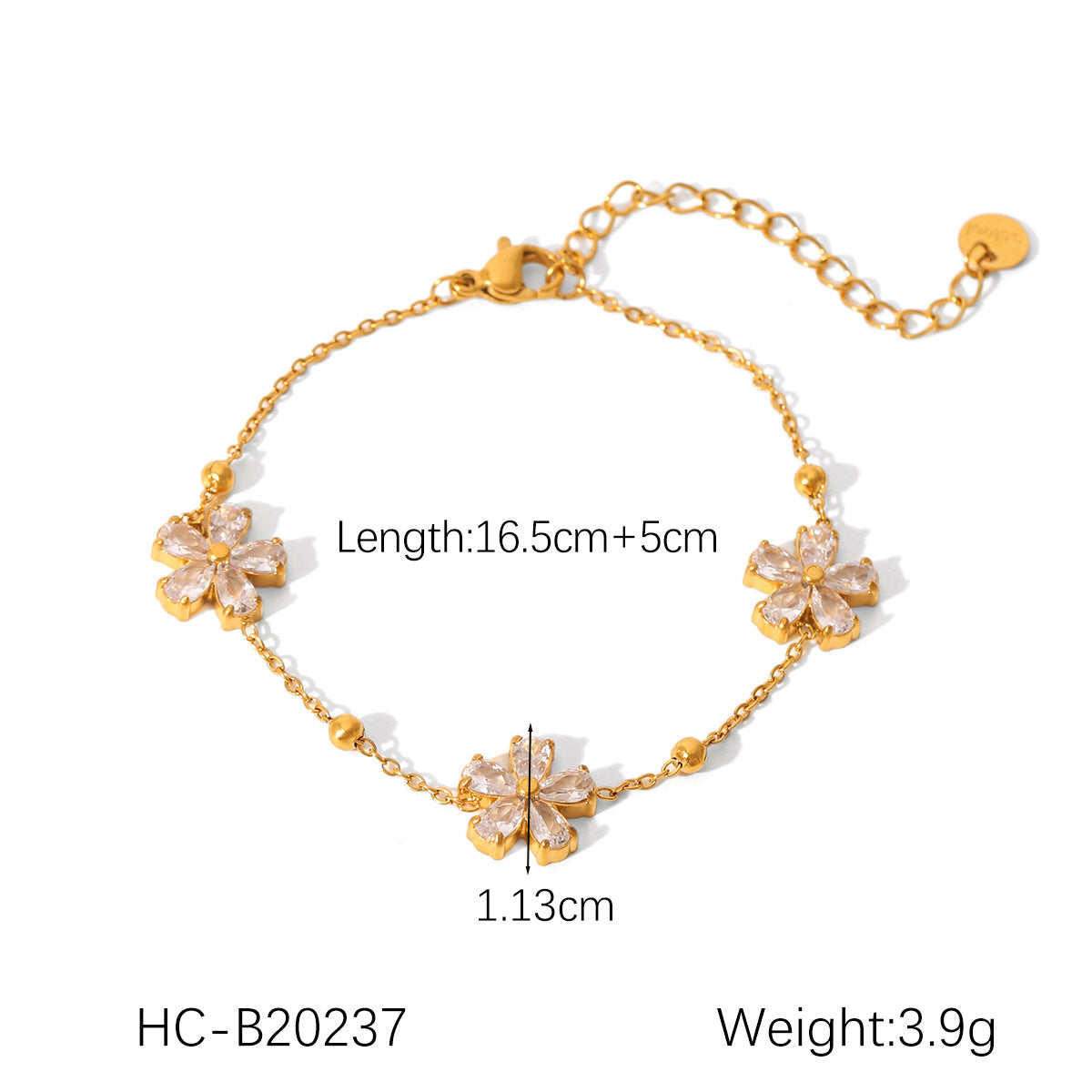 Ins Stainless Steel Bracelet Square Butterfly Shell Water Drop Zircon Flower Pig Nose Buckle 18K Gold Titanium Steel Jewelry
