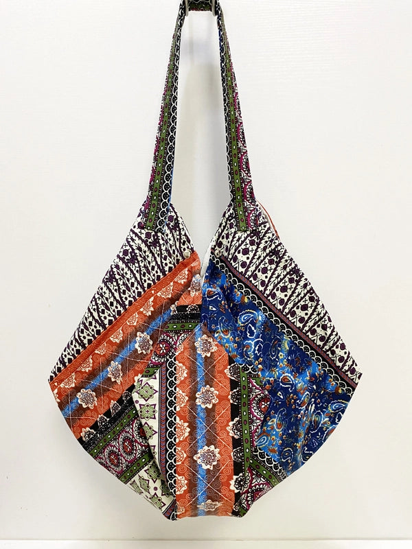 Women's Large Cotton Color Block Vintage Style Classic Style Dumpling Shape Magnetic Buckle Shoulder Bag