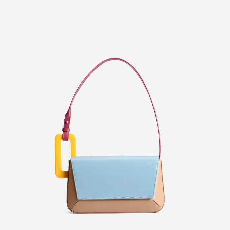 Women's Medium Pu Leather Color Block Streetwear Square Zipper Underarm Bag