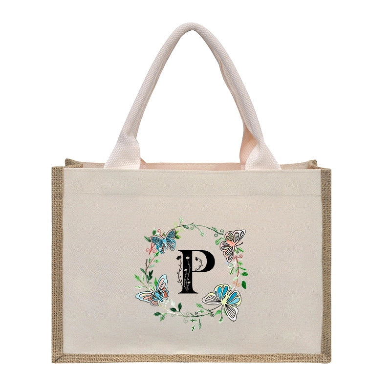 Women's Medium Canvas Letter Basic Classic Style Open Shopping Bags