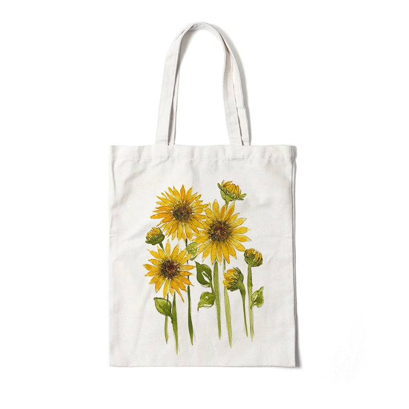 Women's Medium Canvas Flower Basic Classic Style Square Open Canvas Bag
