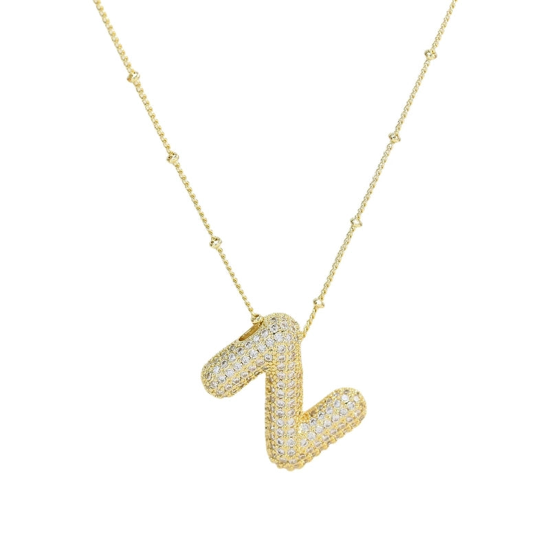 Europe And America  Hot Sale Fashion 26 English Letters Pendant Necklace Copper Micro Inlaid Zircon Balloon Letter Collarbone Necklace Choker Pendant