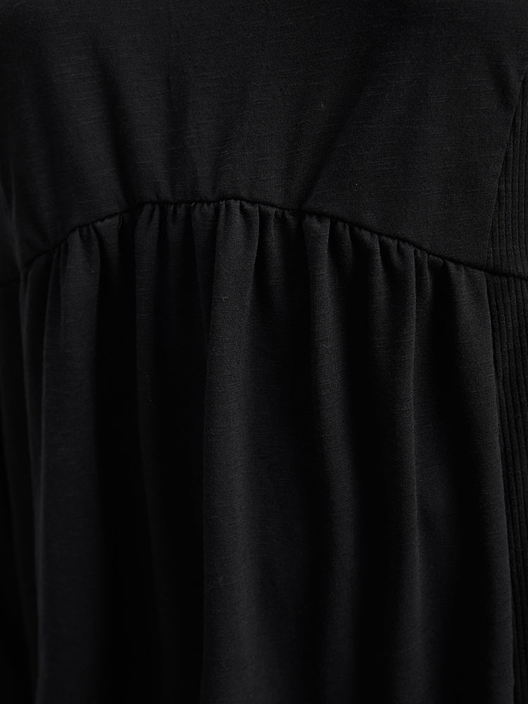 Plain Ruffles Button Detail T-shirt