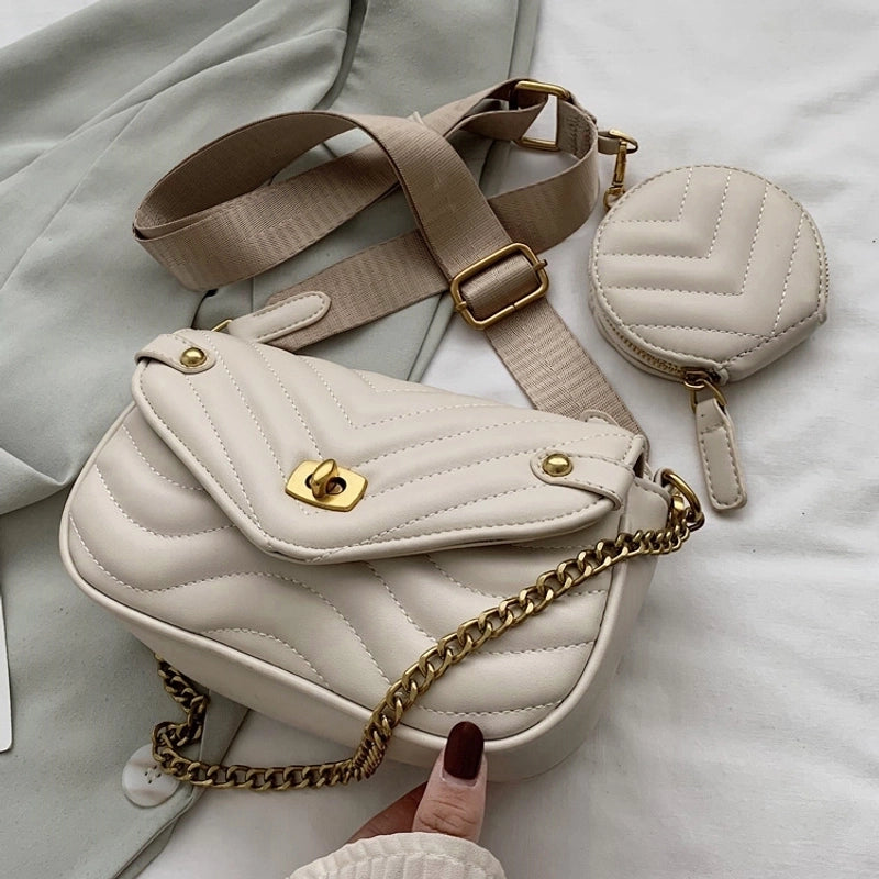 Spring New Trendywide Shoulder Strap Chain Messenger Bag Underarm Bag