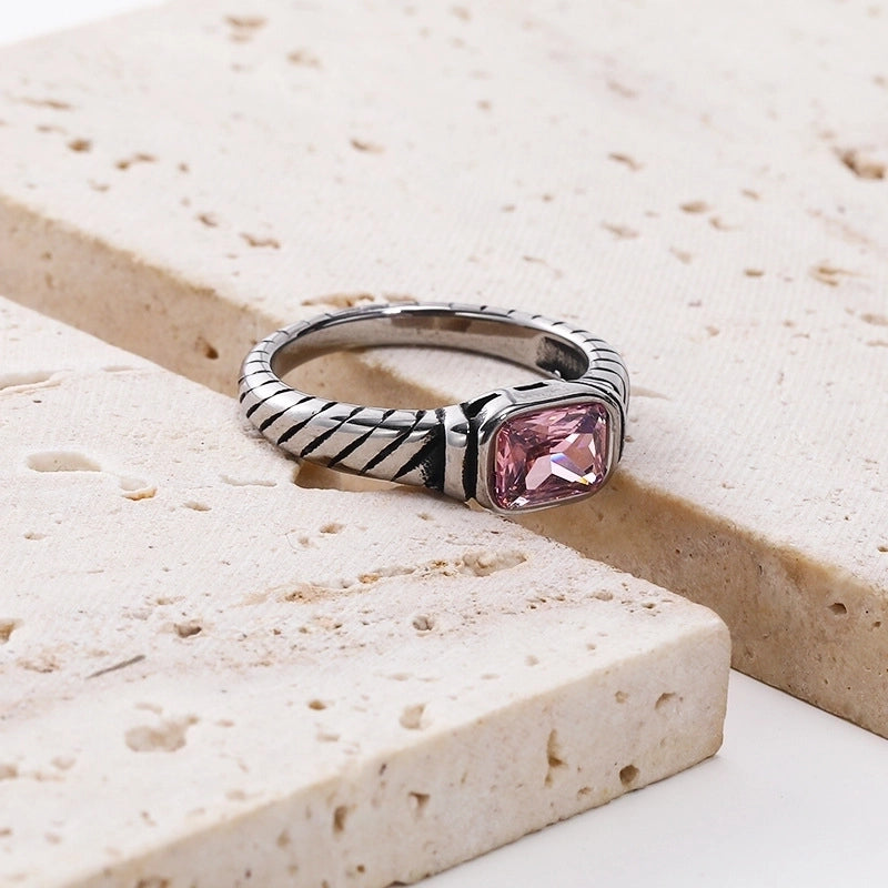 Casual Minimalist Rectangle Titanium Steel Plating Inlay Rhinestones Rings 1 Piece