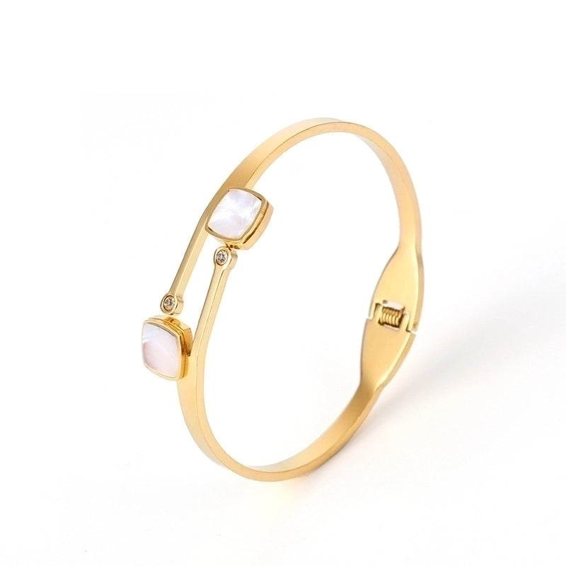 2 Pieces Fashion Geometric Stainless Steel Plating Zircon Bangle