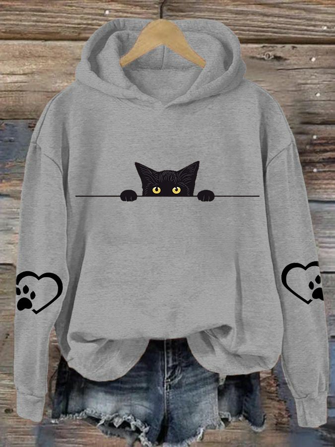 Women's Black Cat Paw Print Hoodie