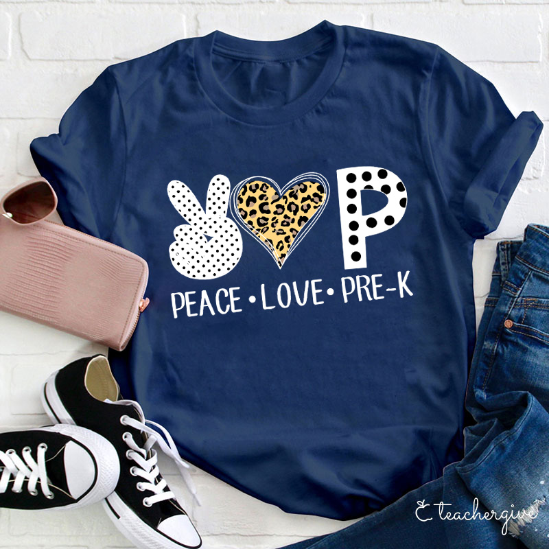 Personalized Peace Love Pre K Teacher Teacher T-Shirt